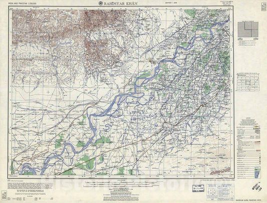 Historic 1955 Map - India and Pakistan 1:250,000. - Rahimyar Khan,Pakistan,India 1959