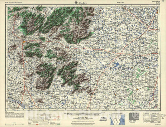 Historic 1955 Map - India and Pakistan 1:250,000. - Salem, 1955
