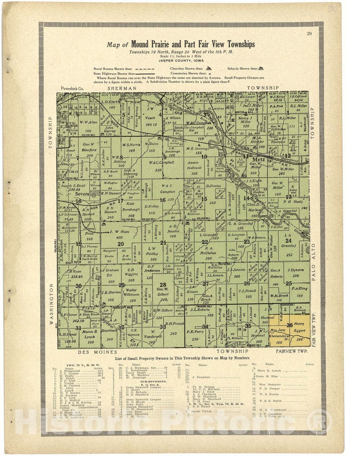 Historic 1914 Map - Atlas and plat Book of Jasper County, Iowa - Map of Mound Prairie and Part Fair View Townships - Standard Atlas and Directory of Jasper County, Iowa