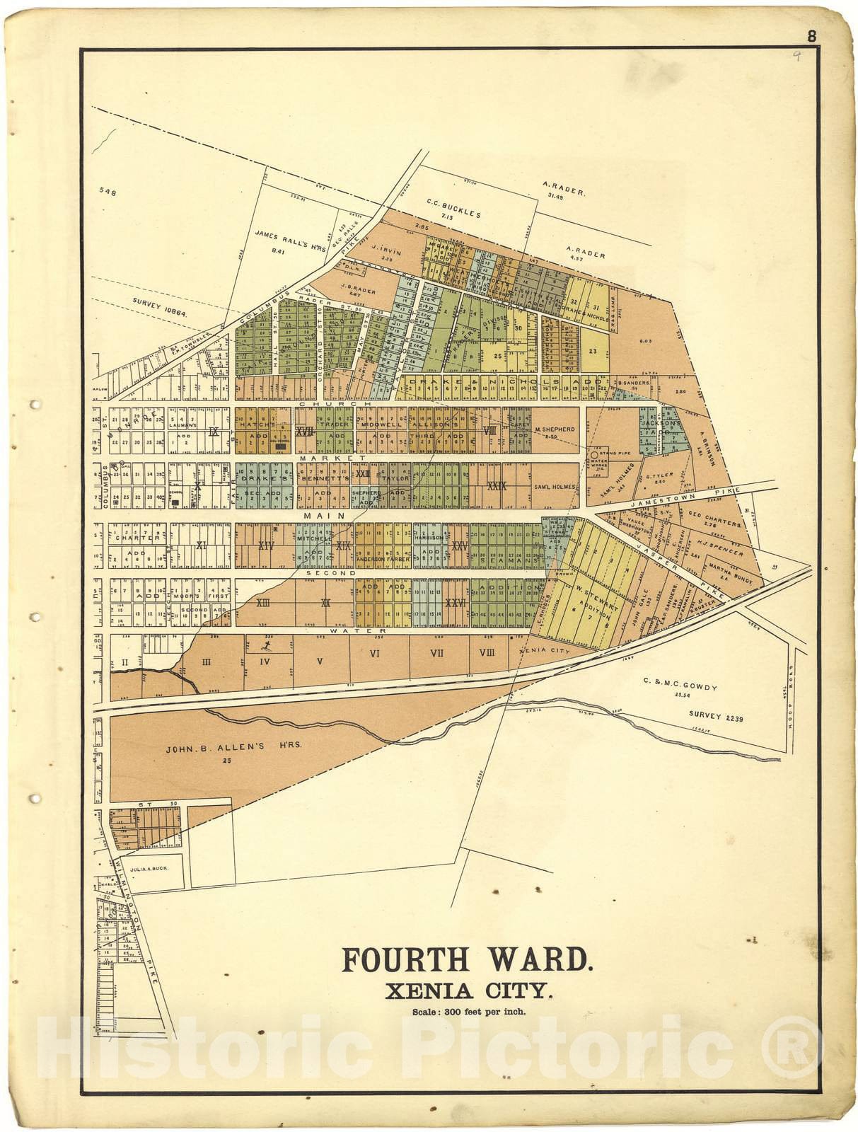 Historic 1896 Map - Riddell's Greene County Atlas, 1896. - Fourth Ward Xenia City - Riddell's Atlas of Greene County, Ohio :