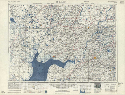 Historic 1955 Map - India and Pakistan 1:250,000. - Baroda, 1957