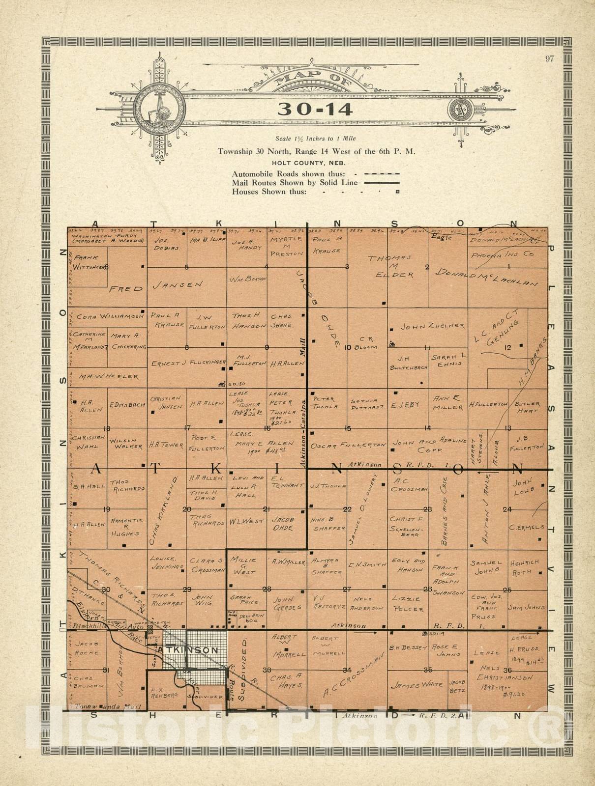 Historic 1915 Map - Atlas and plat Book of Holt County, Nebraska - Map of 30-14 - Standard Atlas and Directory of Holt County, Nebraska