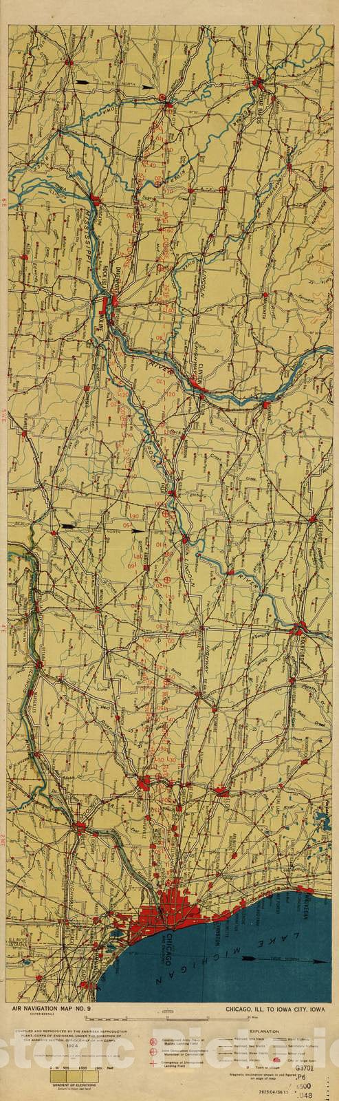 Historic 1924 Map - Aeronautical Strip maps of The United States. - No. 9, 1924 - Air Corps map