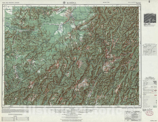 Historic 1955 Map - India and Pakistan 1:250,000. - Kohima, India 1956