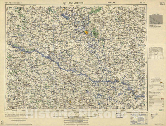 Historic 1955 Map - India and Pakistan 1:250,000. - Gorakhpur, India 1959