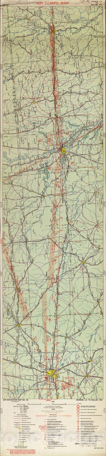 Historic 1924 Map - Aeronautical Strip maps of The United States. - No. 55, 1933 - rev. Sept. 1933 - Air Corps map