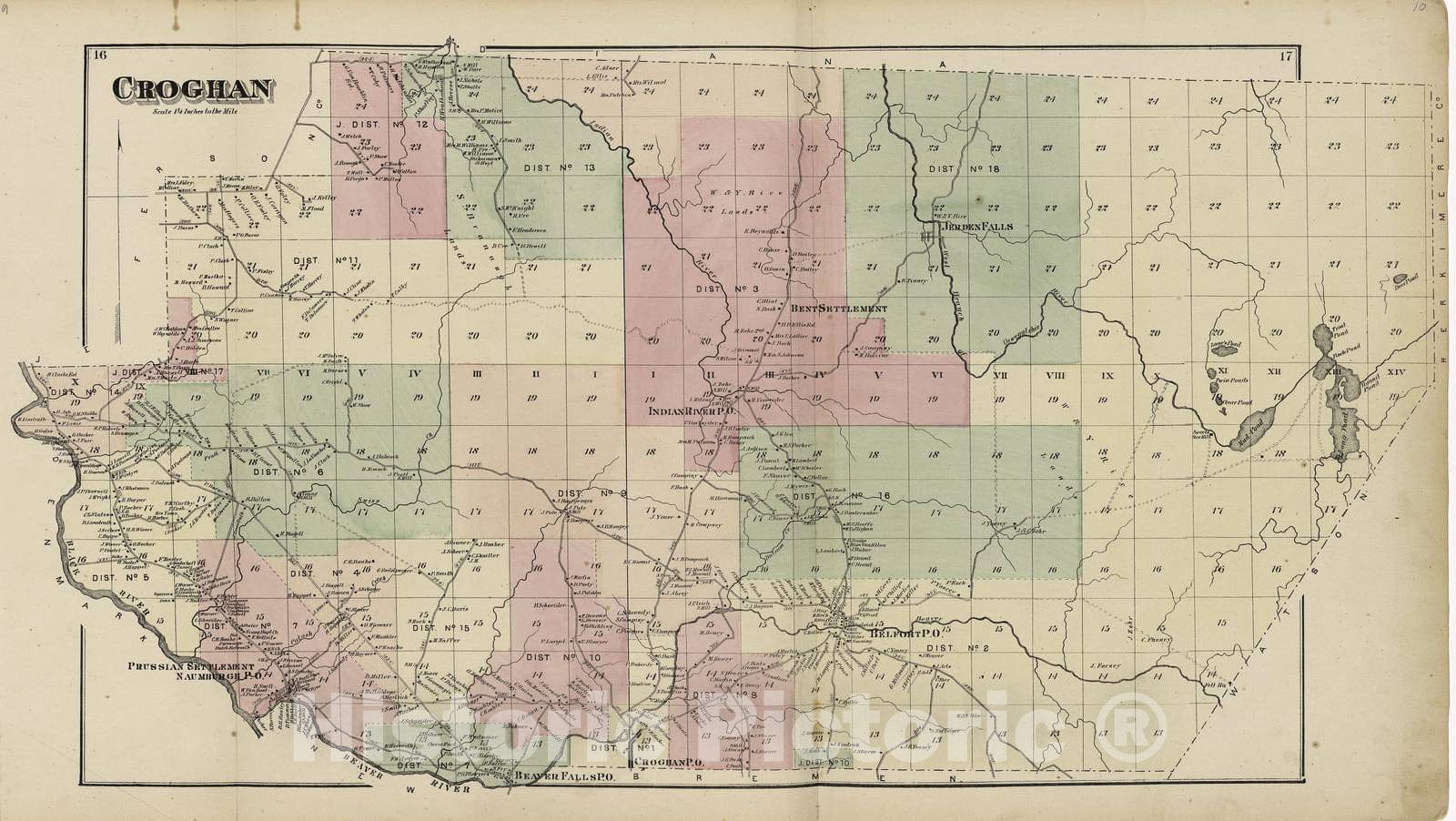 Historic 1875 Map - Atlas of Lewis Co, New York - Croghan - Atlas of Lewis County, New York