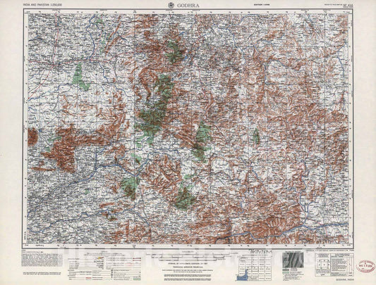 Historic 1955 Map - India and Pakistan 1:250,000. - Godhra, 1956