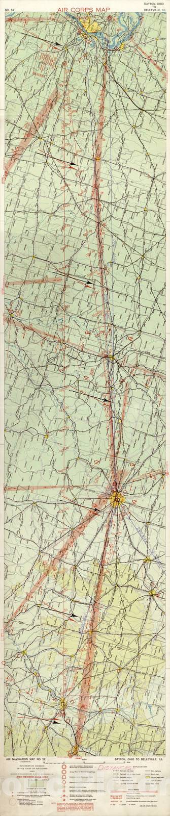 Historic 1924 Map - Aeronautical Strip maps of The United States. - No. 52, 1933 - Air Corps map