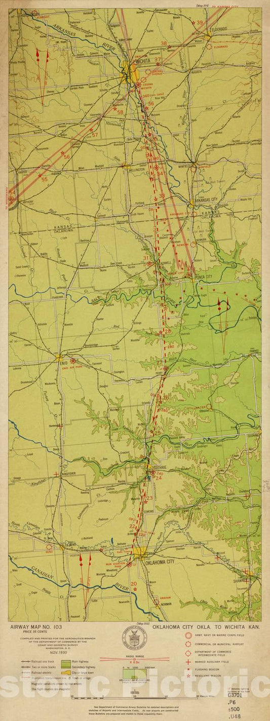 Historic 1924 Map - Aeronautical Strip maps of The United States. - No. 103, 1930 - Air Corps map