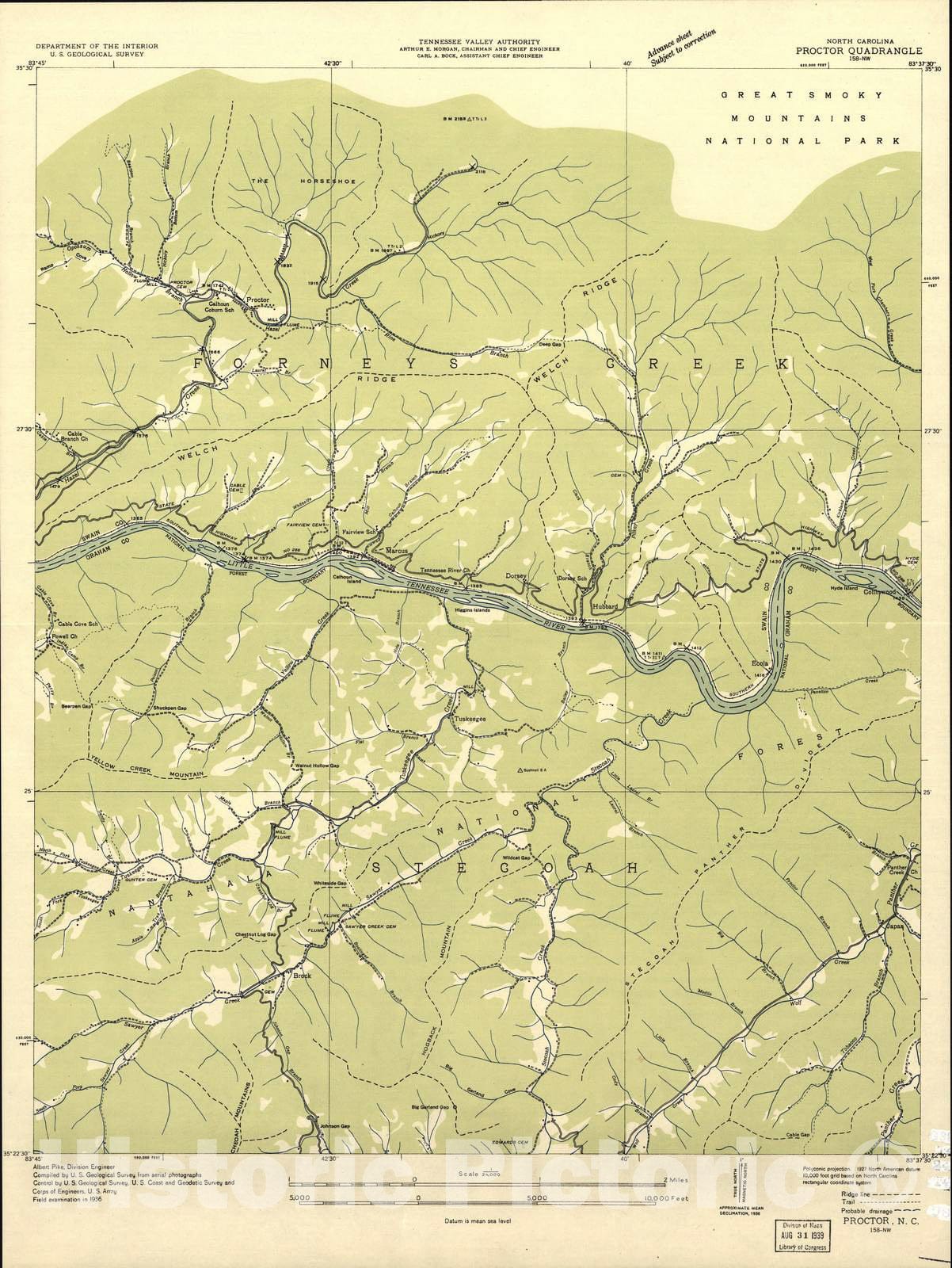 Historic 1935 Map - North Carolina. - Scale 1:24,000 (1936) - Proctor