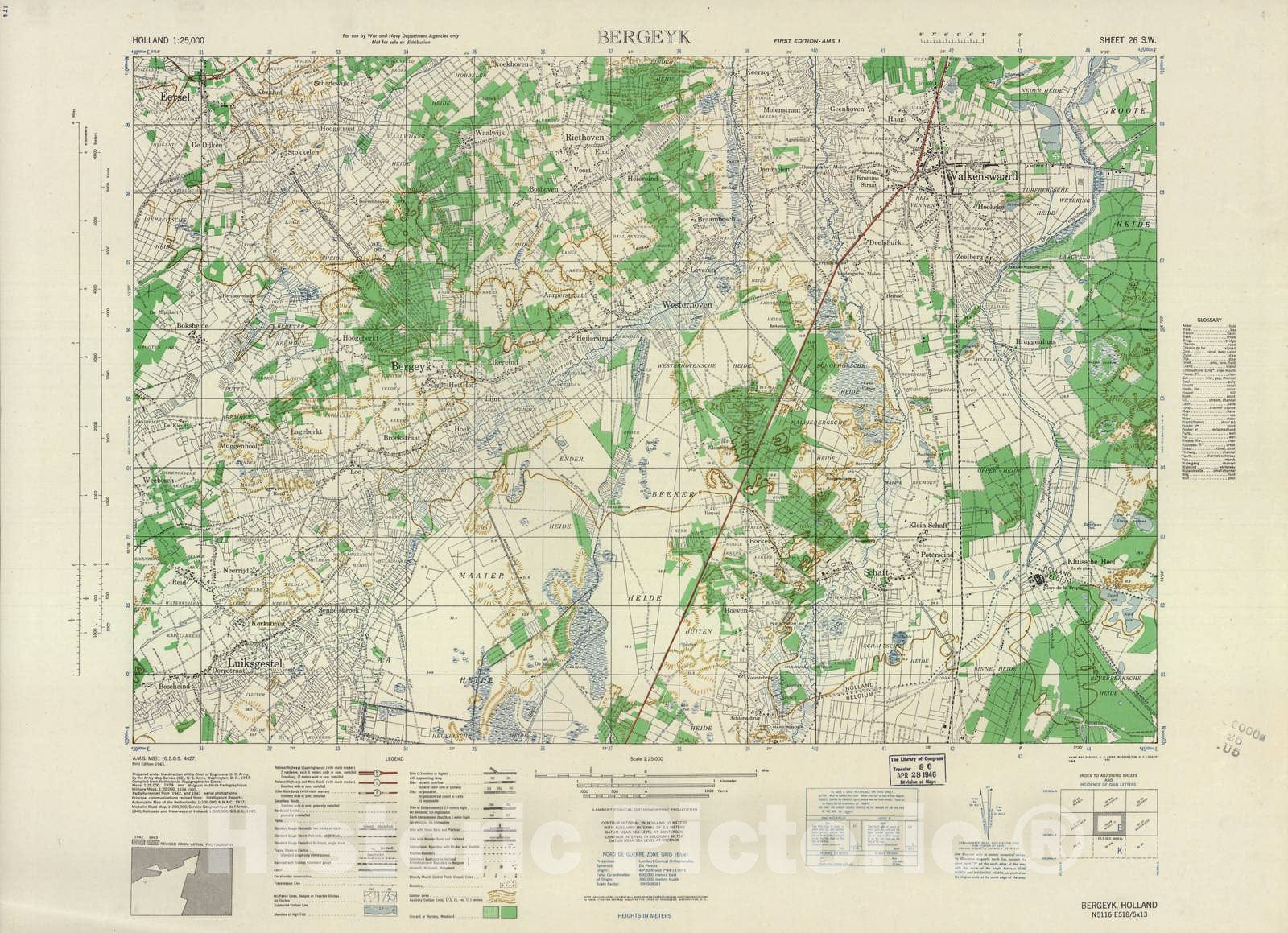 Historic 1943 Map - Holland 1:25,000 - Bergeyk, Holland - A.M.S. M831