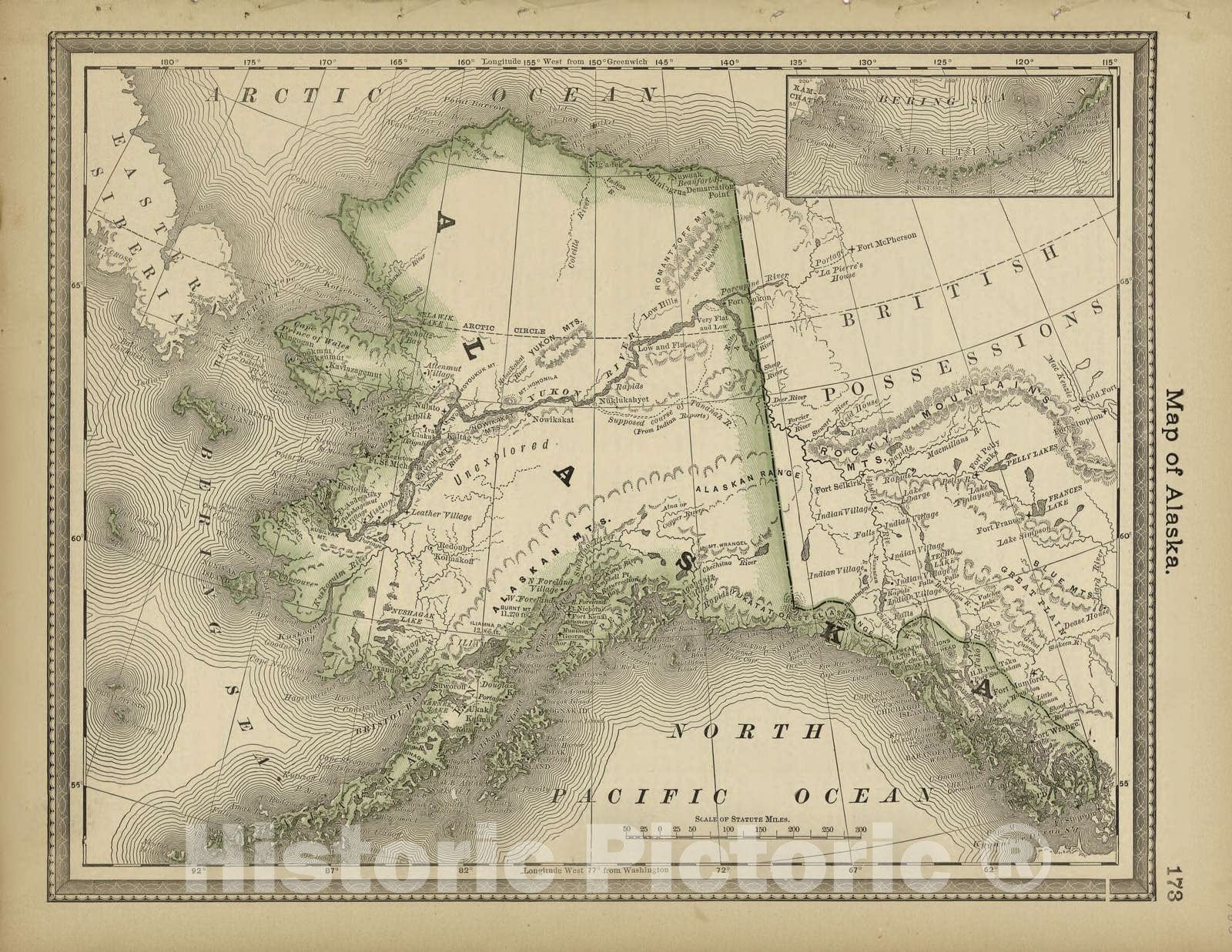 Historic 1882 Map - Historical Hand-Atlas, Illustrated - Map of Alaska - Historical Hand Atlas, Illustrated, General & Local