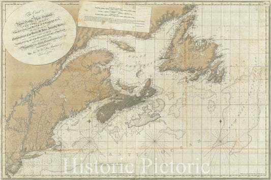Historic 1800 Map - The Atlantic Neptune - Coast of Nova Scotia, New England and New York 1