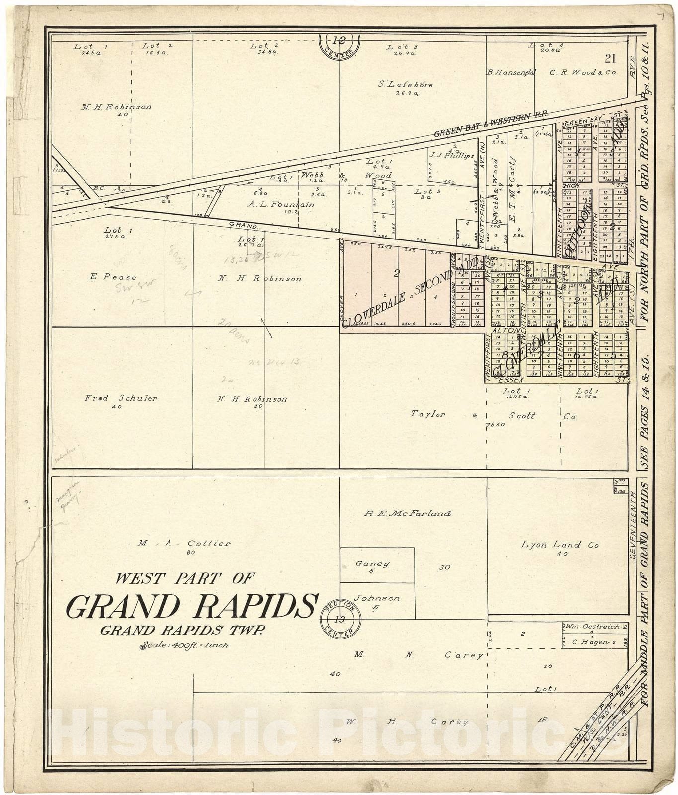 Historic 1909 Map - Standard Atlas of Wood County, Wisconsin - West Part of Grand Rapids