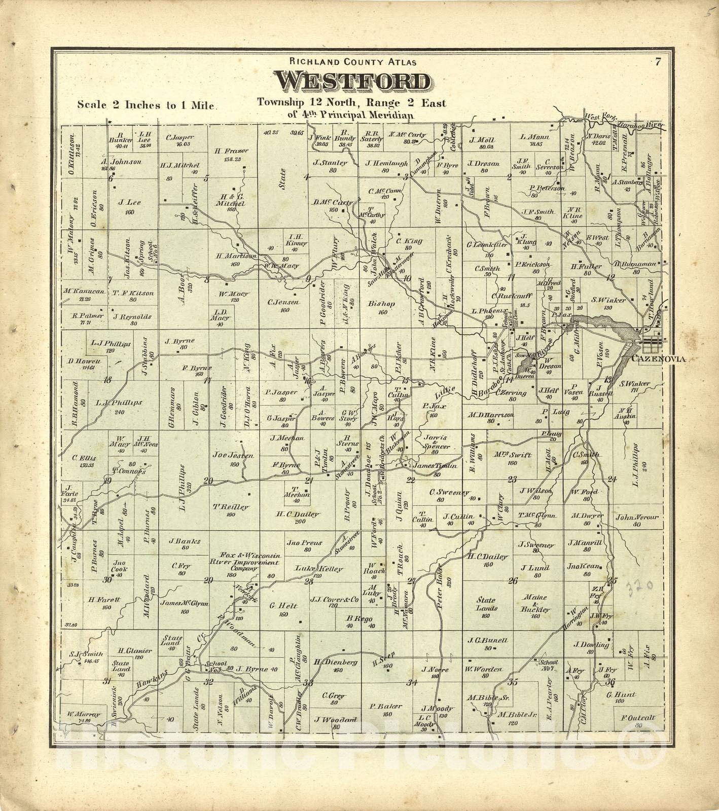 Historic 1874 Map - Atlas of Richland Co, Wisconsin - Map of Westford - Atlas of Richland County, Wisconsin