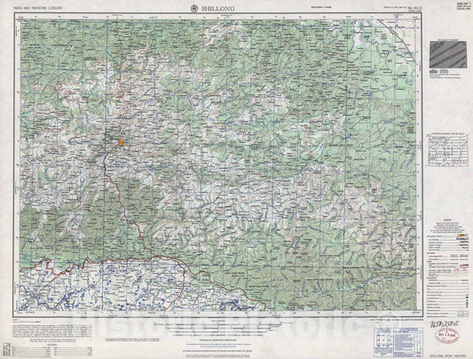 Historic 1955 Map - India and Pakistan 1:250,000. - Shillong, India, Pakistan 1959