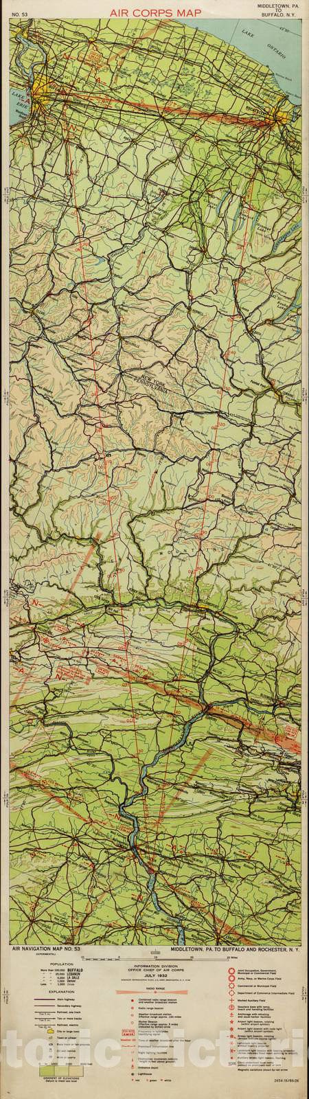 Historic 1924 Map - Aeronautical Strip maps of The United States. - No. 53, July 1932 - Air Corps map
