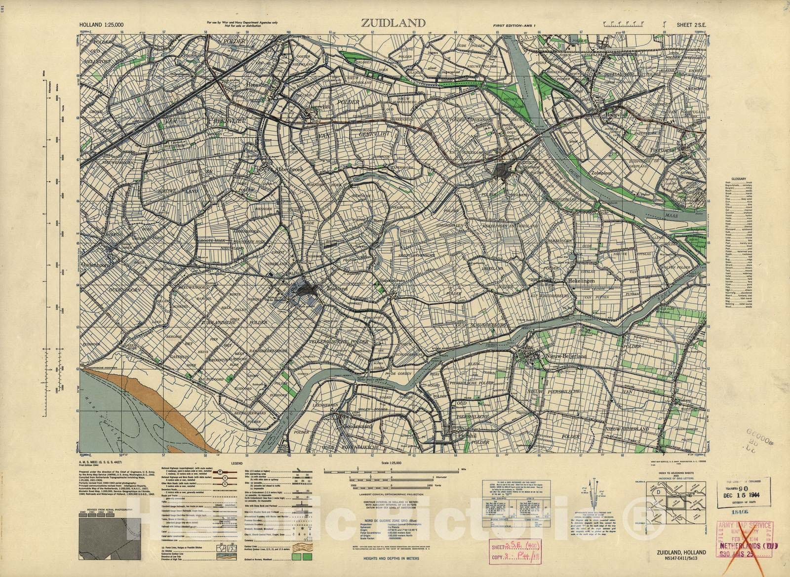 Historic 1943 Map - Holland 1:25,000 - Zudland, Holland - A.M.S. M831
