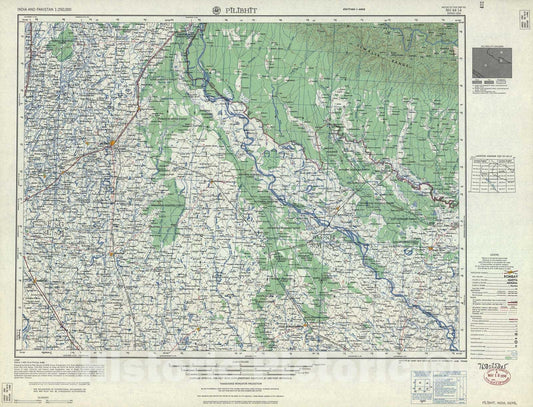 Historic 1955 Map - India and Pakistan 1:250,000. - Pilibhit, India, Nepal 1958