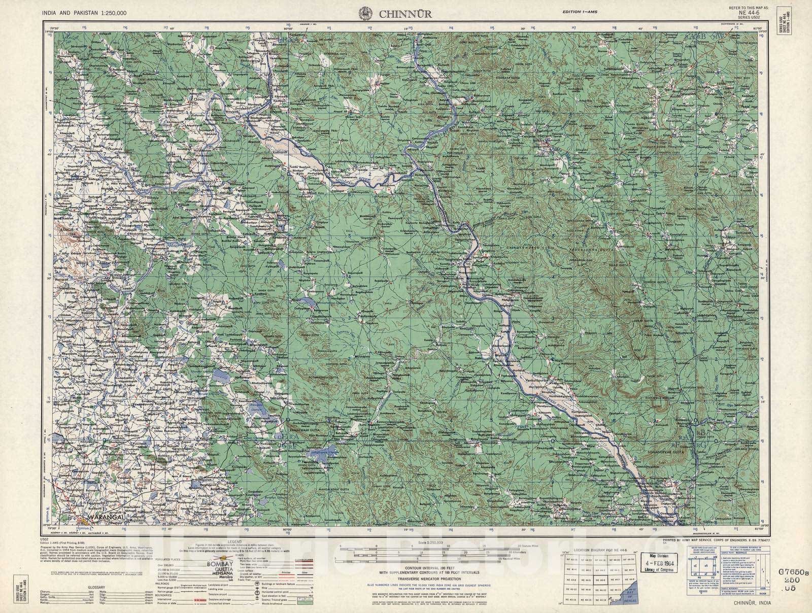 Historic 1955 Map - India and Pakistan 1:250,000. - Chinnur, 1959