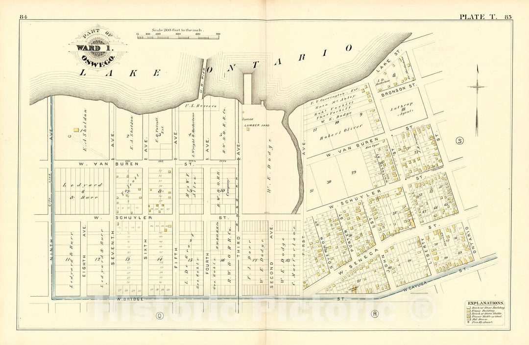 Historic 1880 Map - City Atlas of Oswego, New York - Part of Ward 1. Oswego. Plate T. - Atlas of The City of Oswego N.Y.