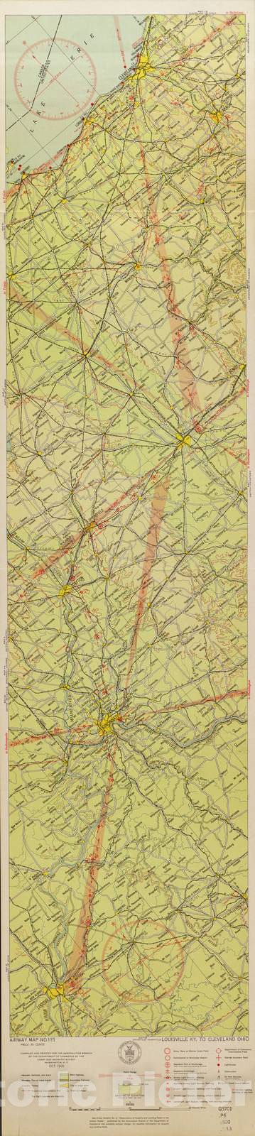 Historic 1924 Map - Aeronautical Strip maps of The United States. - No. 115, 1931 - Air Corps map