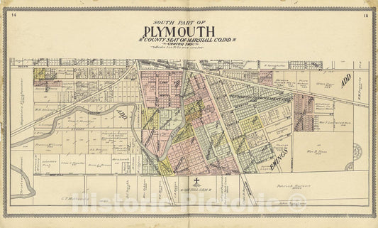 Historic 1908 Map - Standard Atlas of Marshall County, Indiana - Map of South Part of Plymouth