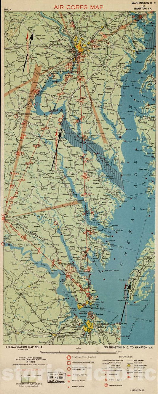 Historic 1924 Map - Aeronautical Strip maps of The United States. - No. 4, 1930 - rev. Mar. 1934 - Air Corps map