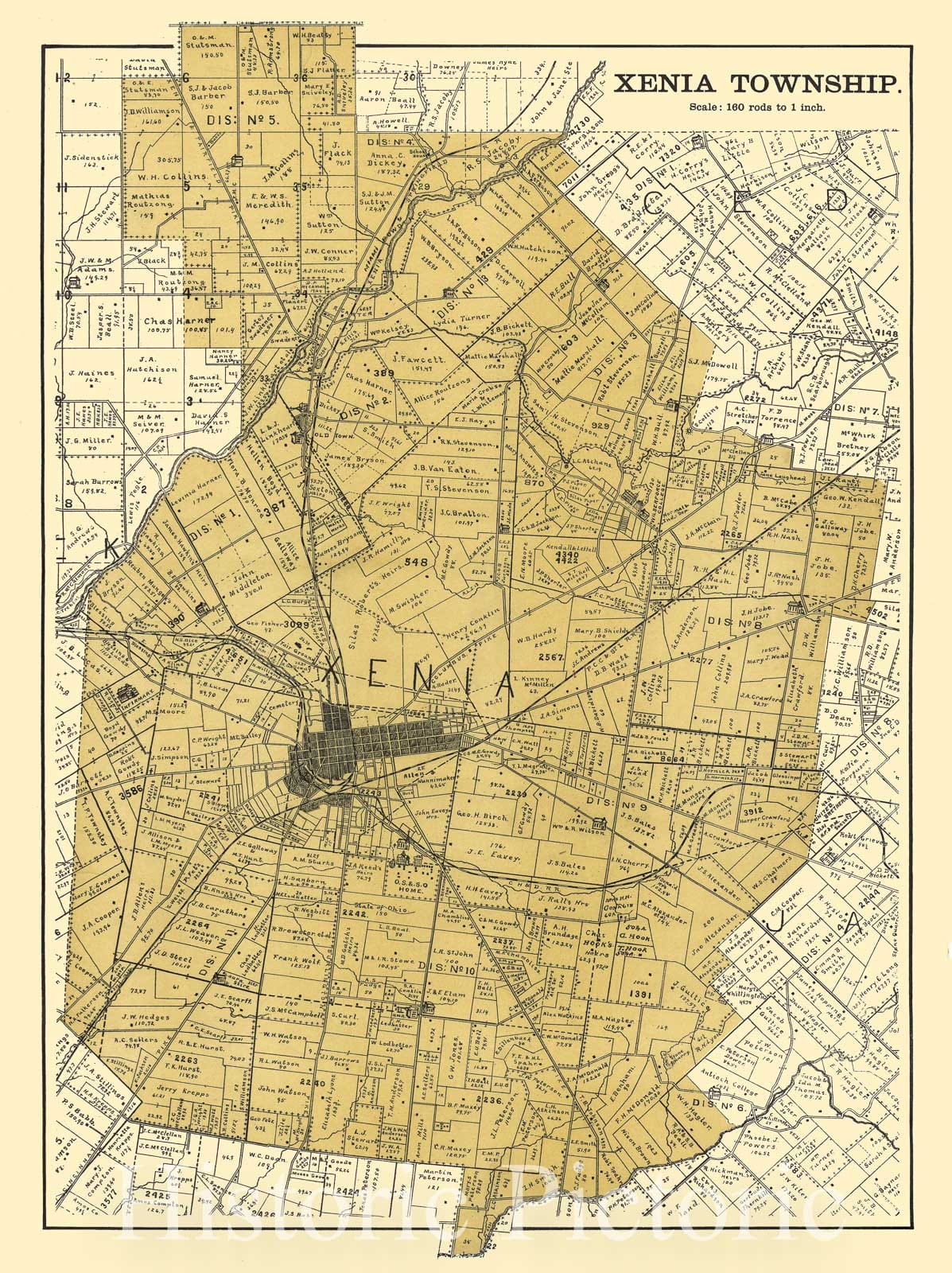 Historic 1896 Map - Riddell's Greene County Atlas, 1896. - Xenia Township - Riddell's Atlas of Greene County, Ohio :