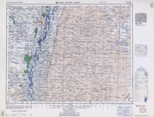 Historic 1955 Map - India and Pakistan 1:250,000. - Dera Ismail Khan, Pakistan 1960