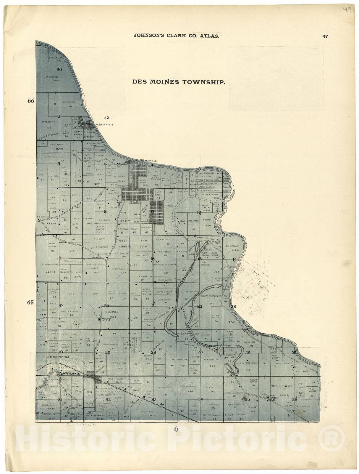 Historic 1896 Map - Johnson's Atlas, Clark County, Missouri - Des Moines Township - Johnson's Clark Co. Atlas