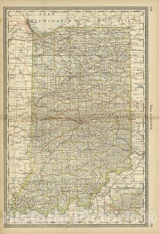 Historic 1882 Map - Historical Hand-Atlas, Illustrated - Map of Indiana - Historical Hand Atlas, Illustrated, General & Local