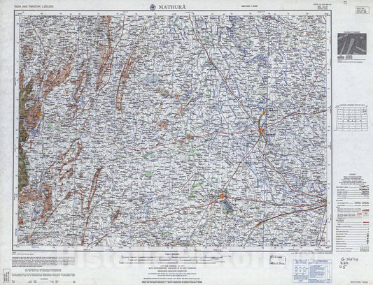 Historic 1955 Map - India and Pakistan 1:250,000. - Mathura, India 1963
