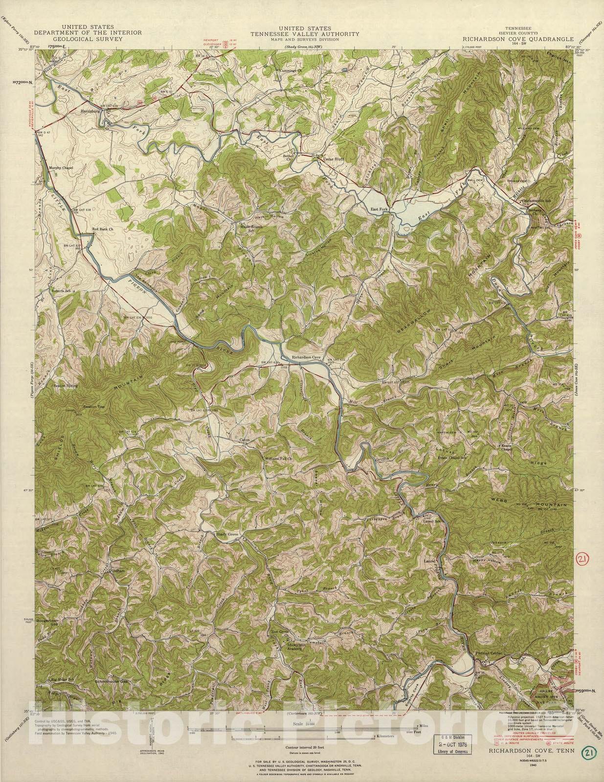 Historic 1935 Map - Tennessee. - Scale 1:24,000 (1940) - Richardson Cove