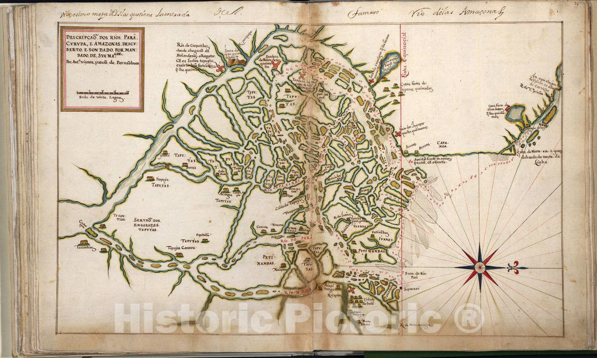 Historic 1630 Map - Taboas geraes de toda a navegaÃ§Ã£o - Chart of The Mouth of The para, Curupa, and Amazon Rivers - 1692