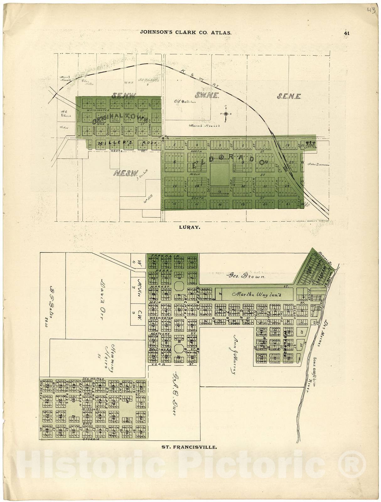 Historic 1896 Map - Johnson's Atlas, Clark County, Missouri - St. Francisville - Johnson's Clark Co. Atlas