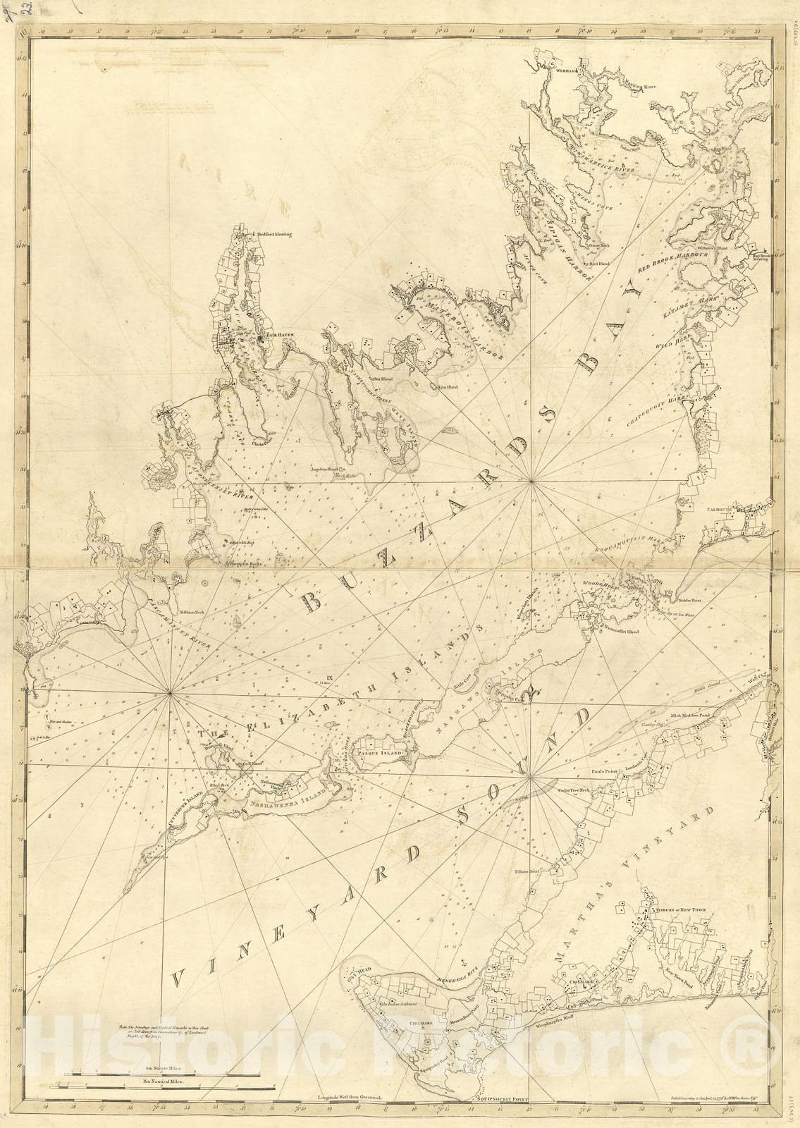 Historic 1800 Map - The Atlantic Neptune - Buzzards Bay & Vineyard Sound