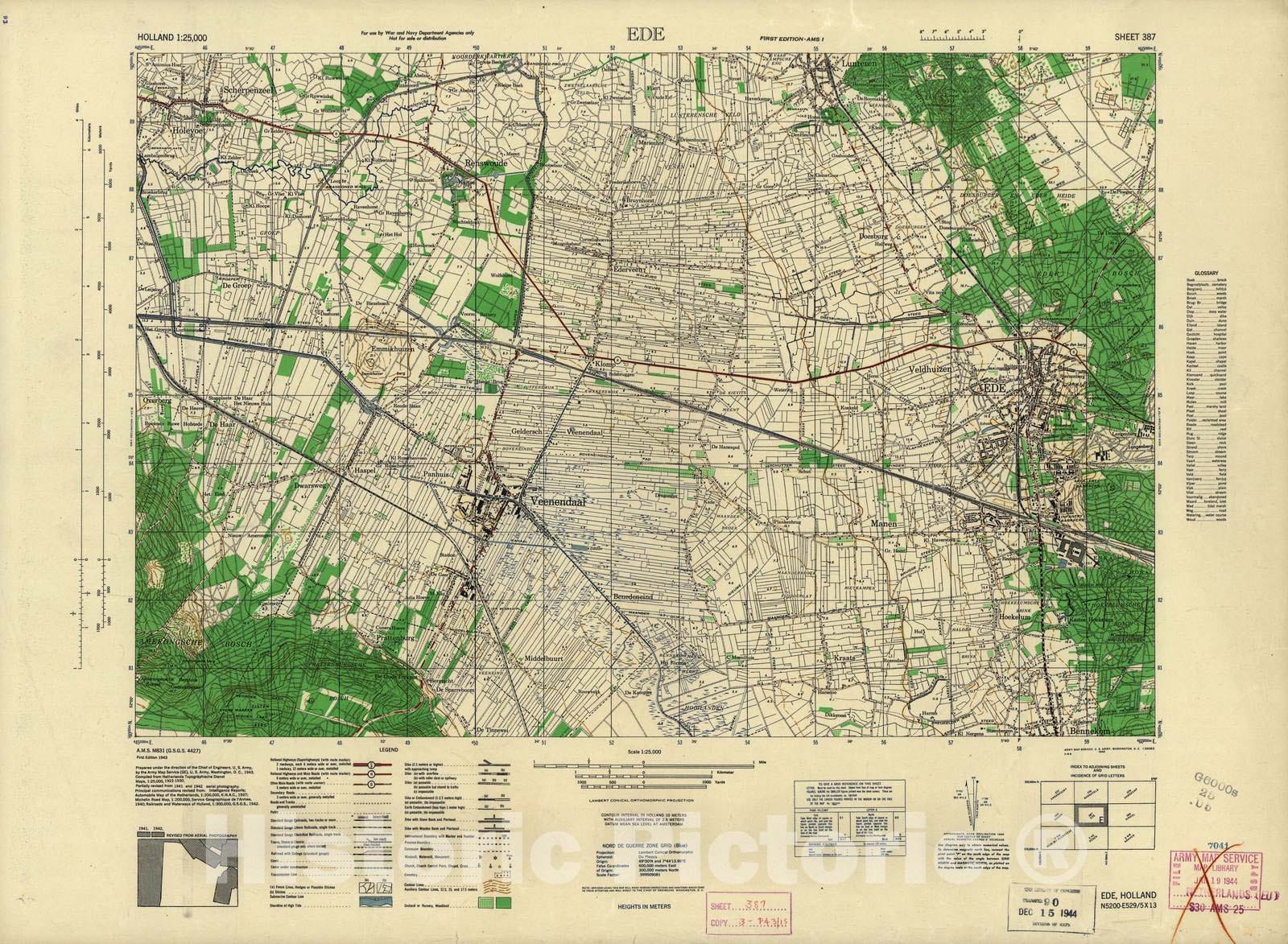 Historic 1943 Map - Holland 1:25,000 - Ede, Holland - A.M.S. M831