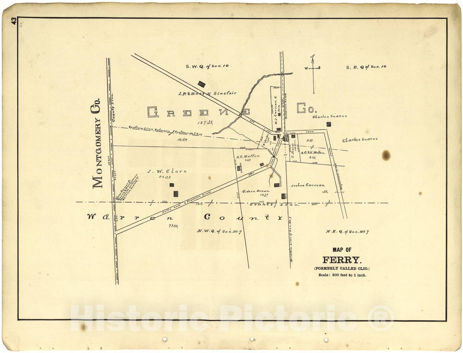 Historic 1896 Map - Riddell's Greene County Atlas, 1896. - Map of Ferry (Formerly Called Clio) - Riddell's Atlas of Greene County, Ohio :