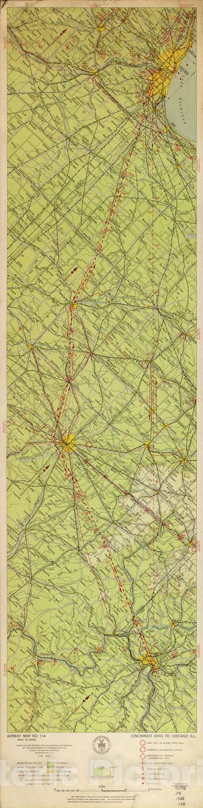 Historic 1924 Map - Aeronautical Strip maps of The United States. - No. 114, 1930 - Air Corps map