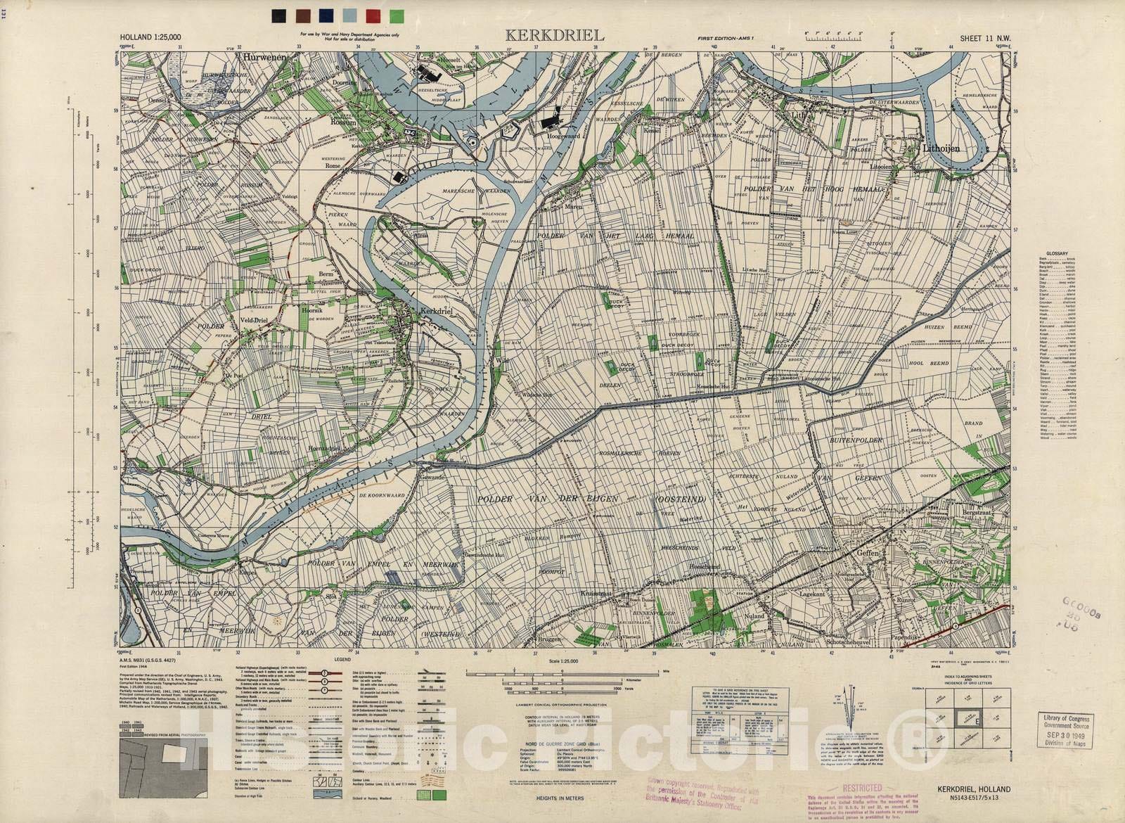 Historic 1943 Map - Holland 1:25,000 - Kerkdriel, Holland, 1944 - A.M.S. M831
