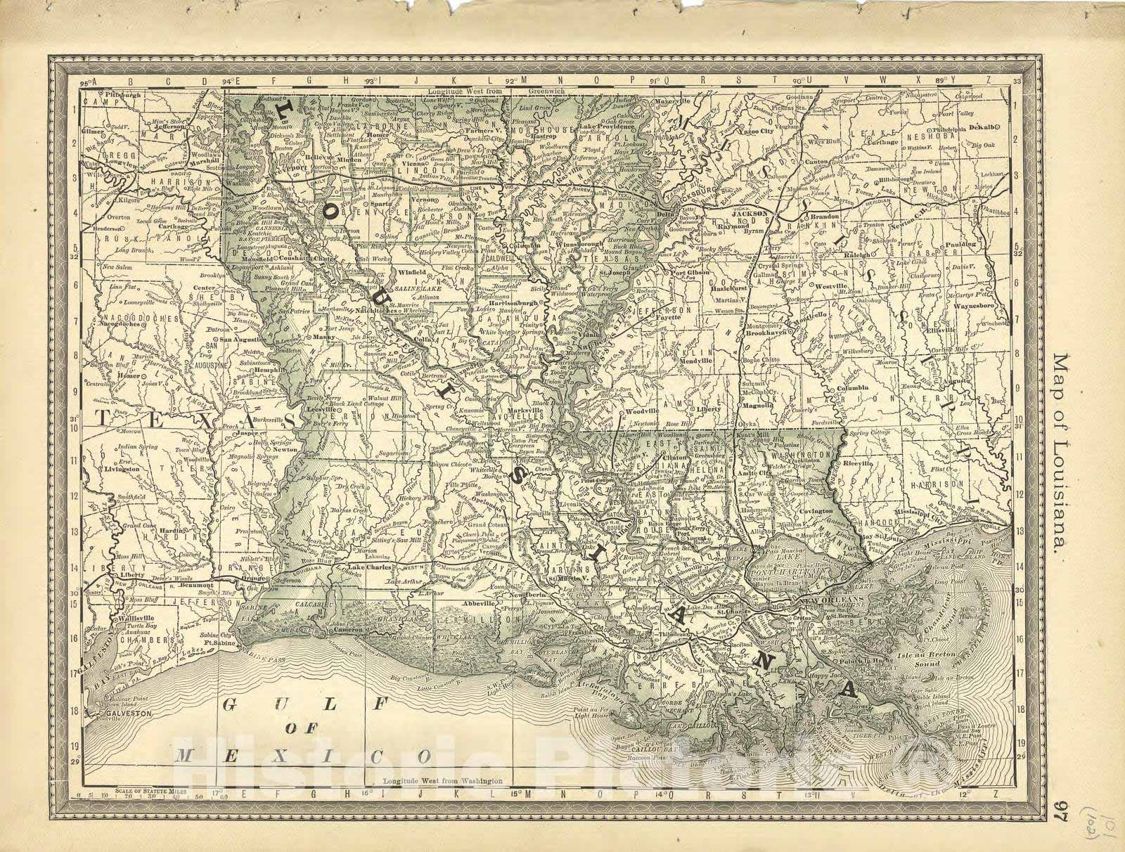 Historic 1881 Map - Historical Hand-Atlas, Illustrated - Map of Louisiana - Historical Hand Atlas, Illustrated, General & Local