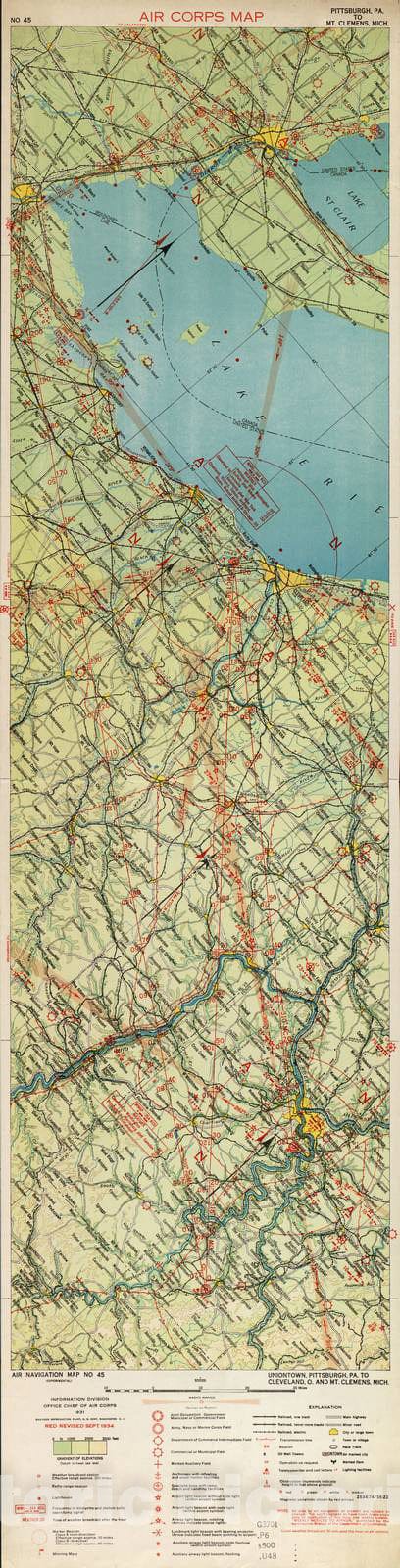 Historic 1924 Map - Aeronautical Strip maps of The United States. - No. 45, 1931 - rev. 1934 - Air Corps map