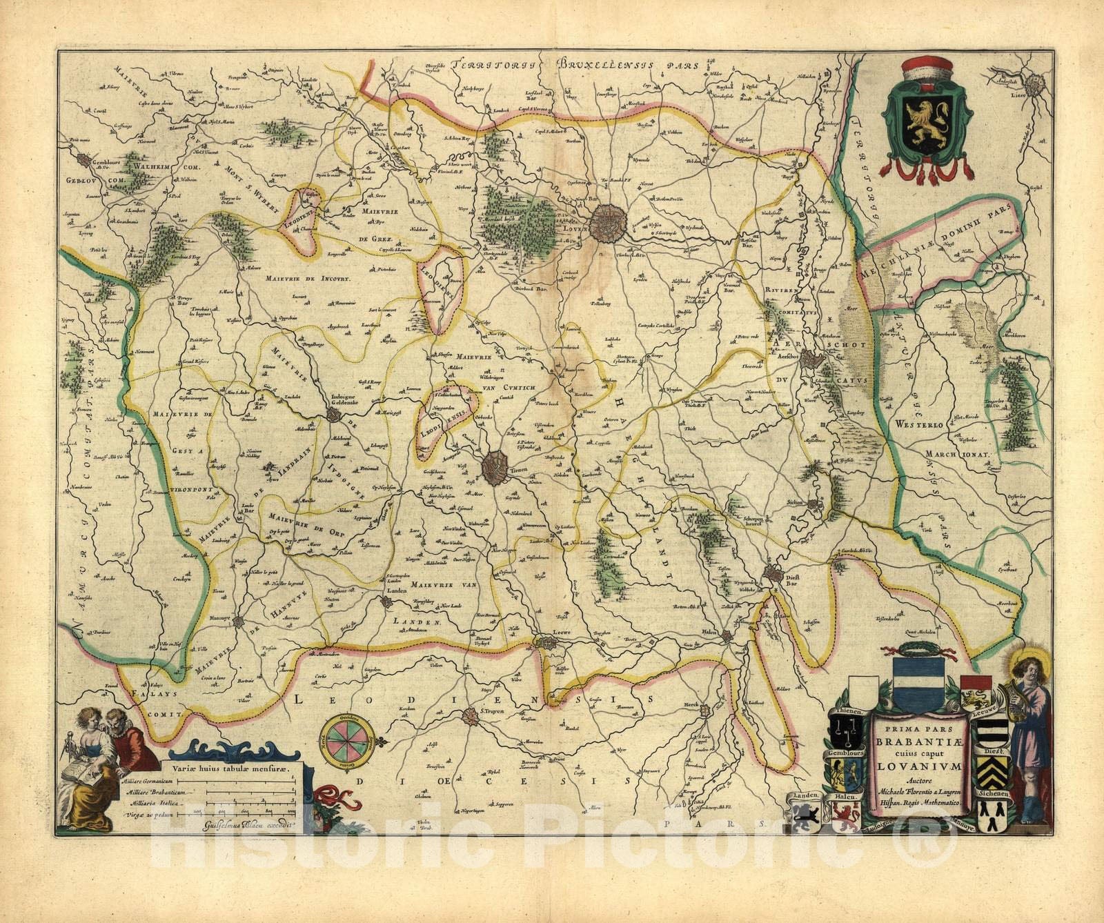 Historic 1647 Map - Le Theatre du Monde, ou, Novvel Atlas - The First District of Brabant, Capital: Leuven (Louvain), Belgium - Novvel Atlas