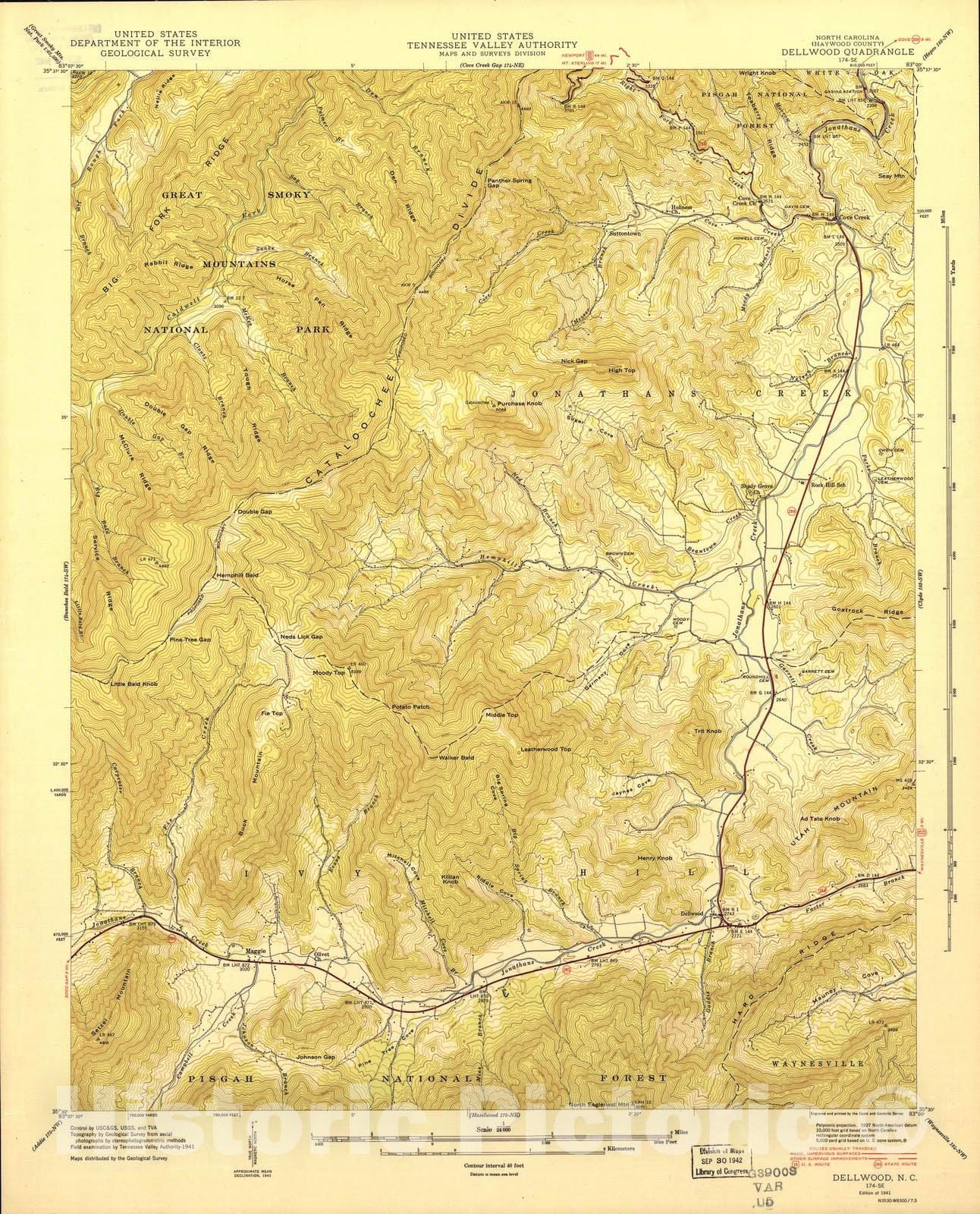 Historic 1935 Map - North Carolina. - Scale 1:24,000 (1941) - Dellwood