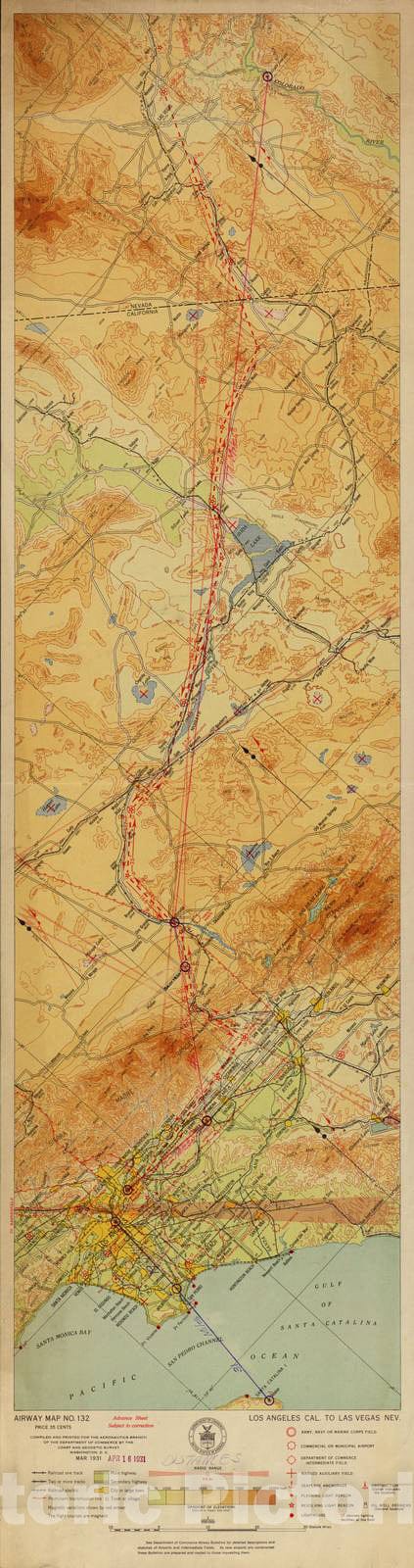 Historic 1924 Map - Aeronautical Strip maps of The United States. - No. 132, 1931 - Air Corps map