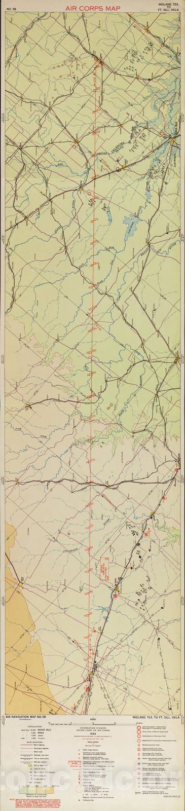 Historic 1924 Map - Aeronautical Strip maps of The United States. - No. 58, 1933 - rev. Sept. 1933 - Air Corps map