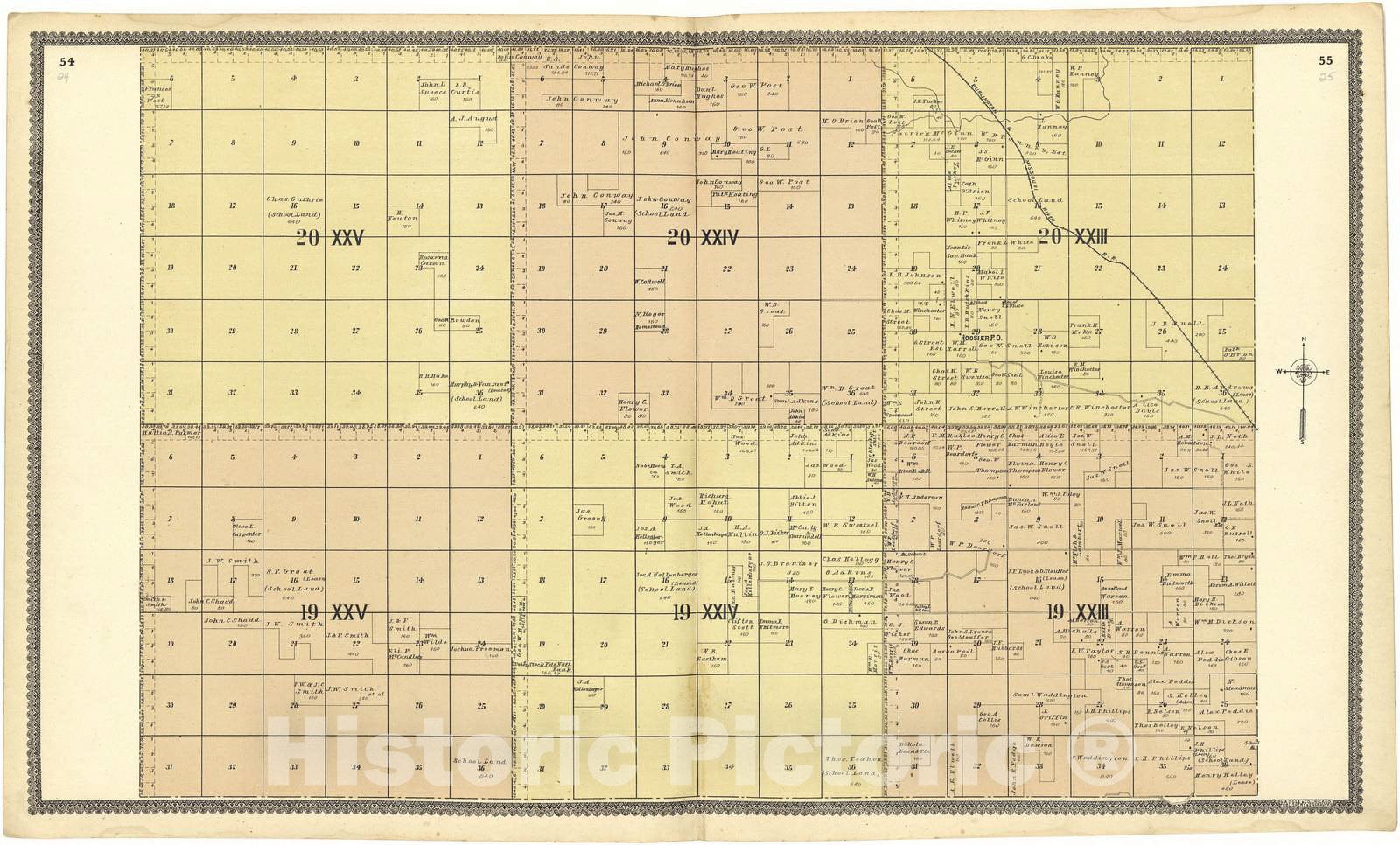 Historic 1904 Map - Standard Atlas of Custer County, Nebraska - 20 XXV; 20 XXIV; 20 XXIII; 19 XXV; 19 XXIV; 19 XXIII