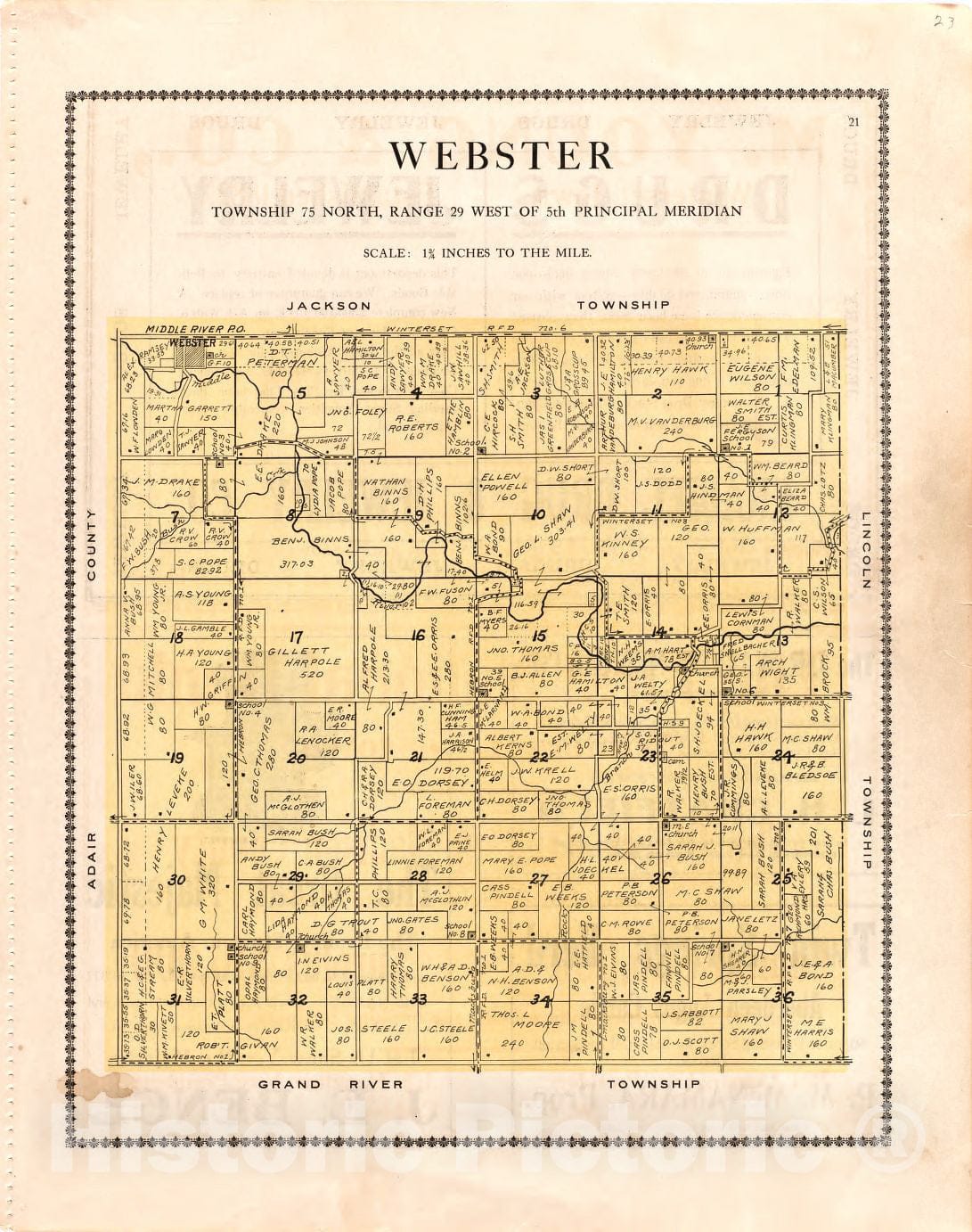 Historic 1912 Map - Atlas of Madison County, Iowa - Webster - Madison County Atlas